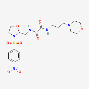 molecular formula C19H27N5O8S B2698508 N1-(3-吗啉基丙基)-N2-((3-((4-硝基苯基)磺酰)噁唑啉-2-基)甲基)草酰胺 CAS No. 868981-97-9