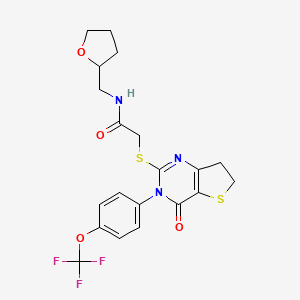 molecular formula C20H20F3N3O4S2 B2698557 2-((4-氧代-3-(4-(三氟甲氧基)苯基)-3,4,6,7-四氢噻吩[3,2-d]嘧啶-2-基)硫)-N-((四氢呋喃-2-基)甲基)乙酰胺 CAS No. 877654-51-8