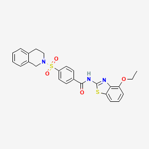 molecular formula C25H23N3O4S2 B2698558 4-((3,4-dihydroisoquinolin-2(1H)-yl)sulfonyl)-N-(4-ethoxybenzo[d]thiazol-2-yl)benzamide CAS No. 501351-60-6