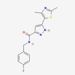 molecular formula C16H15FN4OS B2698562 3-(2,4-dimethylthiazol-5-yl)-N-(4-fluorobenzyl)-1H-pyrazole-5-carboxamide CAS No. 1187634-29-2
