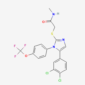 molecular formula C19H14Cl2F3N3O2S B2698574 2-((5-(3,4-dichlorophenyl)-1-(4-(trifluoromethoxy)phenyl)-1H-imidazol-2-yl)thio)-N-methylacetamide CAS No. 1226459-80-8