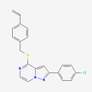 molecular formula C21H16ClN3S B2698614 2-(4-Chlorophenyl)-4-[(4-vinylbenzyl)thio]pyrazolo[1,5-a]pyrazine CAS No. 1223766-24-2