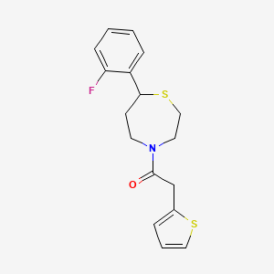molecular formula C17H18FNOS2 B2698619 1-(7-(2-Fluorophenyl)-1,4-thiazepan-4-yl)-2-(thiophen-2-yl)ethanone CAS No. 1705066-32-5