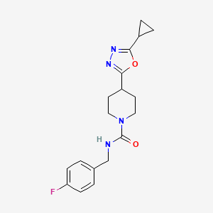 molecular formula C18H21FN4O2 B2698628 4-(5-cyclopropyl-1,3,4-oxadiazol-2-yl)-N-(4-fluorobenzyl)piperidine-1-carboxamide CAS No. 1173049-23-4