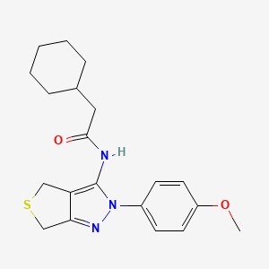 molecular formula C20H25N3O2S B2698633 2-cyclohexyl-N-(2-(4-methoxyphenyl)-4,6-dihydro-2H-thieno[3,4-c]pyrazol-3-yl)acetamide CAS No. 450343-56-3
