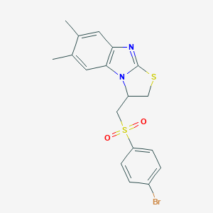 molecular formula C18H17BrN2O2S2 B269867 3-{[(4-Bromophenyl)sulfonyl]methyl}-6,7-dimethyl-2,3-dihydro[1,3]thiazolo[3,2-a]benzimidazole 