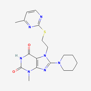 molecular formula C18H23N7O2S B2698679 3-methyl-7-(2-((4-methylpyrimidin-2-yl)thio)ethyl)-8-(piperidin-1-yl)-1H-purine-2,6(3H,7H)-dione CAS No. 850914-16-8
