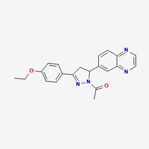 molecular formula C21H20N4O2 B2698680 1-(3-(4-ethoxyphenyl)-5-(quinoxalin-6-yl)-4,5-dihydro-1H-pyrazol-1-yl)ethanone CAS No. 1010931-75-5
