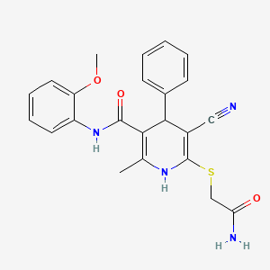 molecular formula C23H22N4O3S B2698684 6-((2-amino-2-oxoethyl)thio)-5-cyano-N-(2-methoxyphenyl)-2-methyl-4-phenyl-1,4-dihydropyridine-3-carboxamide CAS No. 330179-87-8