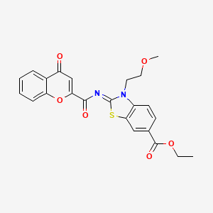 molecular formula C23H20N2O6S B2698694 (Z)-乙酸-3-(2-甲氧基乙基)-2-((4-氧代-4H-咔唑-2-甲酰)亚胺)-2,3-二氢苯并[d]噻唑-6-甲酸乙酯 CAS No. 864975-15-5