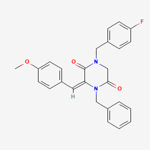 molecular formula C26H23FN2O3 B2698698 4-Benzyl-1-(4-fluorobenzyl)-3-[(4-methoxyphenyl)methylene]tetrahydro-2,5-pyrazinedione CAS No. 1164537-09-0