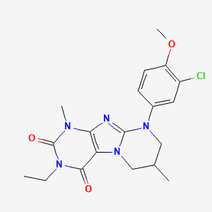 molecular formula C19H22ClN5O3 B2698700 9-(3-chloro-4-methoxyphenyl)-3-ethyl-1,7-dimethyl-7,8-dihydro-6H-purino[7,8-a]pyrimidine-2,4-dione CAS No. 887695-90-1