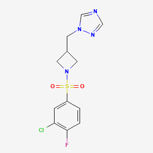 molecular formula C12H12ClFN4O2S B2698709 1-((1-((3-chloro-4-fluorophenyl)sulfonyl)azetidin-3-yl)methyl)-1H-1,2,4-triazole CAS No. 2319851-80-2