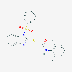 molecular formula C23H21N3O3S2 B269871 N-(2,6-dimethylphenyl)-2-{[1-(phenylsulfonyl)-1H-benzimidazol-2-yl]sulfanyl}acetamide 