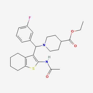 Ethyl 1-((2-acetamido-4,5,6,7-tetrahydrobenzo[b]thiophen-3-yl)(3-fluorophenyl)methyl)piperidine-4-carboxylate