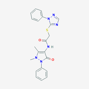 molecular formula C21H20N6O2S B269872 N-(1,5-dimethyl-3-oxo-2-phenyl-2,3-dihydro-1H-pyrazol-4-yl)-2-[(1-phenyl-1H-1,2,4-triazol-5-yl)sulfanyl]acetamide 