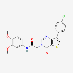 molecular formula C22H18ClN3O4S B2698728 2-[7-(4-chlorophenyl)-4-oxothieno[3,2-d]pyrimidin-3(4H)-yl]-N-(3,4-dimethoxyphenyl)acetamide CAS No. 1105242-07-6