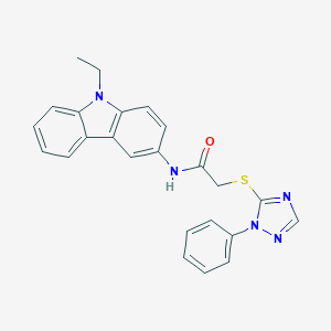 molecular formula C24H21N5OS B269873 N-(9-ethyl-9H-carbazol-3-yl)-2-[(1-phenyl-1H-1,2,4-triazol-5-yl)sulfanyl]acetamide 