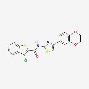 molecular formula C20H13ClN2O3S2 B2698741 3-chloro-N-[4-(2,3-dihydro-1,4-benzodioxin-6-yl)-1,3-thiazol-2-yl]-1-benzothiophene-2-carboxamide CAS No. 864937-45-1