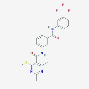molecular formula C22H19F3N4O2S B2698744 2,4-dimethyl-6-methylsulfanyl-N-[3-[[3-(trifluoromethyl)phenyl]carbamoyl]phenyl]pyrimidine-5-carboxamide CAS No. 932144-81-5