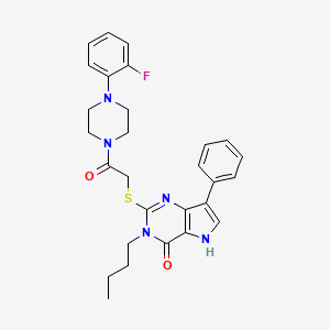 molecular formula C28H30FN5O2S B2698753 3-butyl-2-((2-(4-(2-fluorophenyl)piperazin-1-yl)-2-oxoethyl)thio)-7-phenyl-3H-pyrrolo[3,2-d]pyrimidin-4(5H)-one CAS No. 2034470-64-7