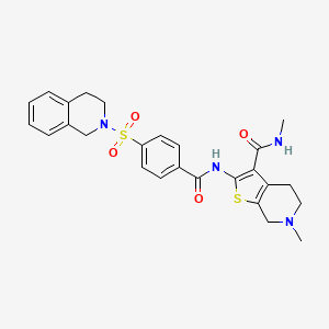 molecular formula C26H28N4O4S2 B2698757 2-(4-((3,4-二氢异喹啉-2(1H)-基)磺酰)苯甲酰胺)-N,6-二甲基-4,5,6,7-四氢噻吩[2,3-c]吡啶-3-羧酰胺 CAS No. 533891-47-3