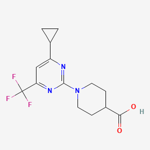molecular formula C14H16F3N3O2 B2698759 1-[4-Cyclopropyl-6-(trifluoromethyl)pyrimidin-2-yl]piperidine-4-carboxylic acid CAS No. 862652-23-1