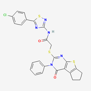 molecular formula C25H18ClN5O2S3 B2698776 N-(5-(4-氯苯基)-1,2,4-噻二唑-3-基)-2-((4-氧代-3-苯基-4,5,6,7-四氢-3H-环戊[4,5]噻吩[2,3-d]嘧啶-2-基)硫)乙酰胺 CAS No. 690642-72-9