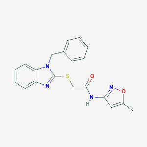molecular formula C20H18N4O2S B269878 2-[(1-benzyl-1H-benzimidazol-2-yl)sulfanyl]-N-(5-methyl-3-isoxazolyl)acetamide 