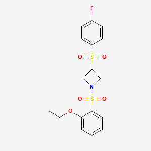 molecular formula C17H18FNO5S2 B2698795 1-((2-Ethoxyphenyl)sulfonyl)-3-((4-fluorophenyl)sulfonyl)azetidine CAS No. 1797263-82-1