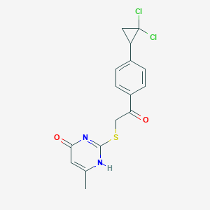 molecular formula C16H14Cl2N2O2S B269880 2-[2-[4-(2,2-dichlorocyclopropyl)phenyl]-2-oxoethyl]sulfanyl-6-methyl-1H-pyrimidin-4-one 