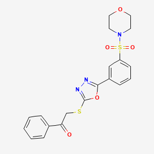 molecular formula C20H19N3O5S2 B2698826 2-({5-[3-(Morpholine-4-sulfonyl)phenyl]-1,3,4-oxadiazol-2-yl}sulfanyl)-1-phenylethan-1-one CAS No. 748790-76-3