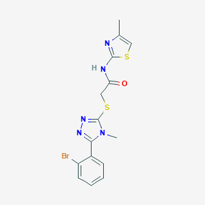 molecular formula C15H14BrN5OS2 B269883 2-{[5-(2-bromophenyl)-4-methyl-4H-1,2,4-triazol-3-yl]sulfanyl}-N-(4-methyl-1,3-thiazol-2-yl)acetamide 
