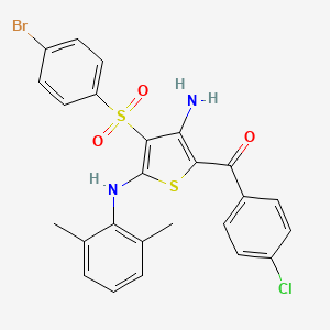 molecular formula C25H20BrClN2O3S2 B2698837 {3-Amino-4-[(4-bromophenyl)sulfonyl]-5-[(2,6-dimethylphenyl)amino]thien-2-yl}(4-chlorophenyl)methanone CAS No. 896695-00-4