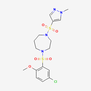 molecular formula C16H21ClN4O5S2 B2698840 1-((5-chloro-2-methoxyphenyl)sulfonyl)-4-((1-methyl-1H-pyrazol-4-yl)sulfonyl)-1,4-diazepane CAS No. 1903694-90-5