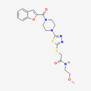 molecular formula C20H23N5O4S2 B2698842 2-((5-(4-(苯并呋喃-2-甲酰)piperazin-1-基)-1,3,4-噻二唑-2-基)硫基)-N-(2-甲氧基乙基)乙酰胺 CAS No. 1105228-00-9