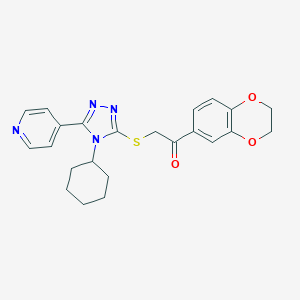 molecular formula C23H24N4O3S B269885 2-{[4-cyclohexyl-5-(4-pyridinyl)-4H-1,2,4-triazol-3-yl]sulfanyl}-1-(2,3-dihydro-1,4-benzodioxin-6-yl)ethanone 