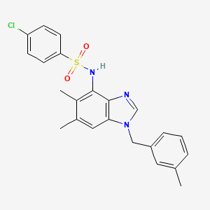 molecular formula C23H22ClN3O2S B2698884 4-chloro-N-[5,6-dimethyl-1-(3-methylbenzyl)-1H-1,3-benzimidazol-4-yl]benzenesulfonamide CAS No. 338423-61-3