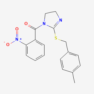 molecular formula C18H17N3O3S B2698886 (2-((4-methylbenzyl)thio)-4,5-dihydro-1H-imidazol-1-yl)(2-nitrophenyl)methanone CAS No. 851805-15-7