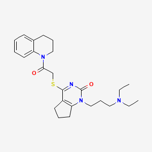 molecular formula C25H34N4O2S B2698898 1-(3-(二乙基氨基)丙基)-4-((2-(3,4-二氢喹啉-1(2H)-基)-2-氧代乙基硫)-6,7-二氢-1H-环戊[d]嘧啶-2(5H)-基)酮 CAS No. 898460-47-4