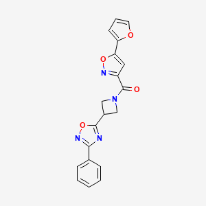 molecular formula C19H14N4O4 B2698922 (5-(Furan-2-yl)isoxazol-3-yl)(3-(3-phenyl-1,2,4-oxadiazol-5-yl)azetidin-1-yl)methanone CAS No. 1251545-32-0
