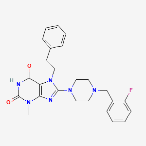 molecular formula C25H27FN6O2 B2698945 8-(4-(2-fluorobenzyl)piperazin-1-yl)-3-methyl-7-phenethyl-1H-purine-2,6(3H,7H)-dione CAS No. 886910-30-1