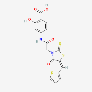 molecular formula C17H12N2O5S3 B2698948 (E)-2-羟基-4-(2-(4-氧代-5-(噻吩-2-基甲亚甲基)-2-硫代噻唑烷-3-基)乙酰氨基)苯甲酸 CAS No. 682783-19-3