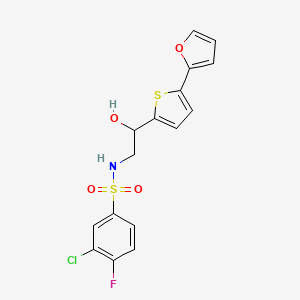 molecular formula C16H13ClFNO4S2 B2698971 3-chloro-4-fluoro-N-{2-[5-(furan-2-yl)thiophen-2-yl]-2-hydroxyethyl}benzene-1-sulfonamide CAS No. 2320267-86-3