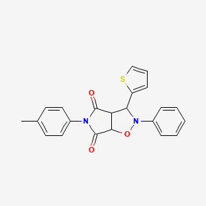 molecular formula C22H18N2O3S B2698972 2-phenyl-3-(thiophen-2-yl)-5-(p-tolyl)dihydro-2H-pyrrolo[3,4-d]isoxazole-4,6(5H,6aH)-dione CAS No. 1005085-44-8