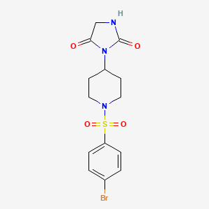 molecular formula C14H16BrN3O4S B2698993 3-(1-((4-Bromophenyl)sulfonyl)piperidin-4-yl)imidazolidine-2,4-dione CAS No. 2034270-50-1