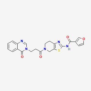 molecular formula C22H19N5O4S B2699001 N-(5-(3-(4-oxoquinazolin-3(4H)-yl)propanoyl)-4,5,6,7-tetrahydrothiazolo[5,4-c]pyridin-2-yl)furan-3-carboxamide CAS No. 1448033-75-7