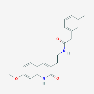 molecular formula C21H22N2O3 B2699004 N-[2-(7-甲氧基-2-氧代-1H-喹啉-3-基)乙基]-2-(3-甲基苯基)乙酰胺 CAS No. 851406-27-4
