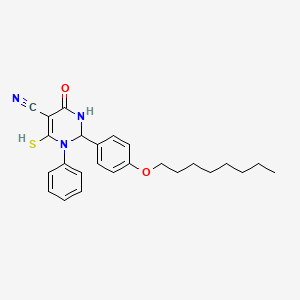 molecular formula C25H29N3O2S B2699012 2-[4-(Octyloxy)phenyl]-4-oxo-1-phenyl-6-sulfanyl-1,2,3,4-tetrahydropyrimidine-5-carbonitrile CAS No. 501349-50-4
