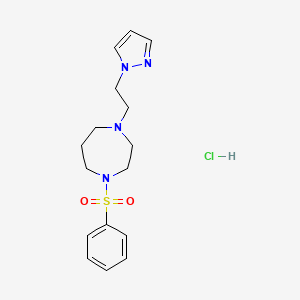 molecular formula C16H23ClN4O2S B2699032 1-(2-(1H-吡唑-1-基)乙基)-4-(苯基磺酰基)-1,4-二氮杂环庚烷盐酸盐 CAS No. 1396748-20-1